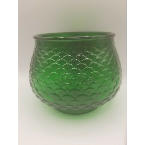 E O Brody USA Emerald Green Glass Planter Bowl Fish Scale Pattern G100 Vintage - Picture 3 of 9